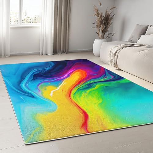 Fußmatte Innen Abstraktes Design Waschbare Teppiche, 120 x 170 cm Kurzflor Extra Weich Pflegeleicht Teppich Psychedelisch Farbenfroh Verschlungen für Wohnzimmer Schlafzimmer und Flur Küche von Generisch