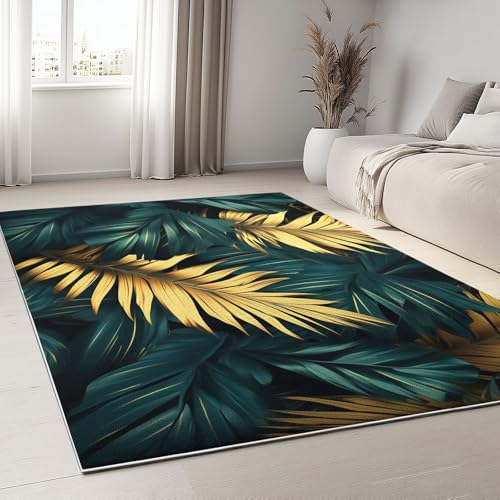 Fußmatte Innen Botanisches Design Waschbare Teppiche, 100 x 160 cm Kurzflor Extra Weich Pflegeleicht Teppich Tropische Palmenblätter für Wohnzimmer Schlafzimmer und Flur Küche von Generisch