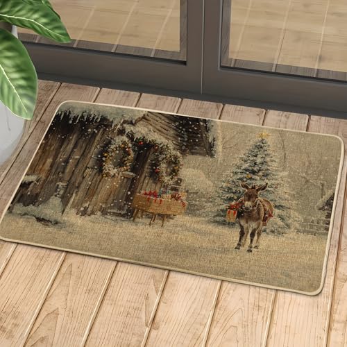 Fußmatte im Winterurlaub, rustikales Landhaus-Design, Fußmatte mit verschneiter Szene, rutschfeste, saugfähige Vordermatte für den Innen- und Außenbereich, leicht zu reinigen, 73 x 43 cm von Generisch