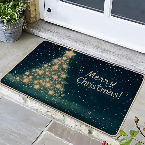 Fußmatte mit Aufschrift "Merry Christmas", glitzerndes Baum-Design, für Innen- und Außenbereich, saisonale Urlaubsdekoration, Gummi, waschbar, rutschfest, für festliche Haustürmatte, 73,2 x 43,2 cm von Generisch
