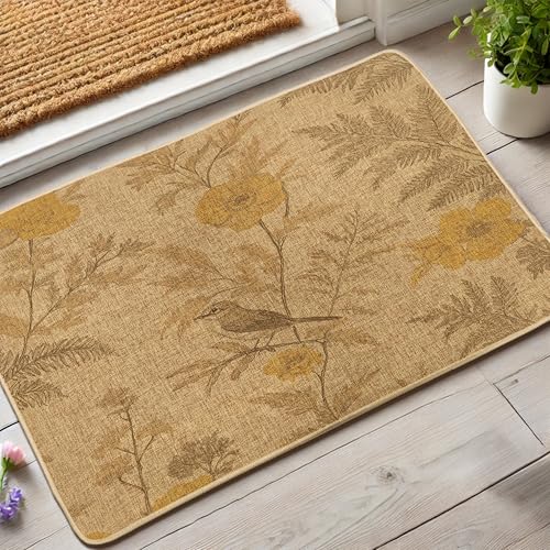Fußmatte mit Blumenmotiv, gelbe Blumen, Eingangsmatte für Frühling und Sommer, rutschfest, wasserdicht, für Innen- und Außenbereich, leicht zu reinigen, saugfähig, 73 x 43 cm von Generisch