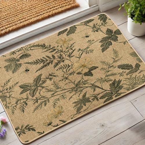 Fußmatte mit Frühlingsblumen, gelbes Blumenmuster, für drinnen und draußen, natürlicher Stil, rutschfest, saugfähig, einfache Wartung für Haus und Garten, 73,2 x 43,2 cm von Generisch