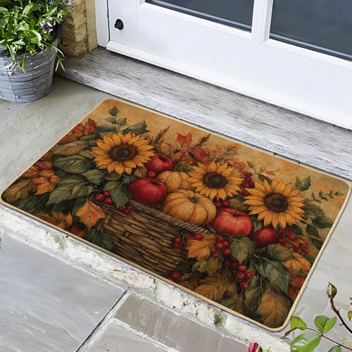 Fußmatte mit Herbsternte, Sonnenblume und Kürbis, für Außen- und Inneneingang, Herbstdekoration, Gummi, wasserdicht, rutschfest, staubabsorbierend, leicht zu reinigen, 73 x 43 cm von Generisch
