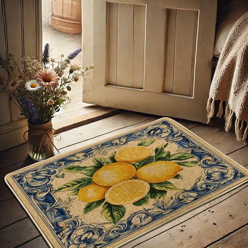 Fußmatte mit Zitronen-Motiv, gelbe Zitrusfrüchte, Fußmatte für saisonale Heimdekoration, Vintage-Blumen-Design für den Innen- und Außenbereich, rutschfest, waschbar, 73,2 x 43,2 cm Fußmatte mit Zitronen-Motiv, gelbe Zitrusfrüchte, Fußmatte für saisonale Heimdekoration, Vintage-Blumen-Design für den Innen- und Außenbereich, rutschfest, waschbar, 73,2 x 43,2 cm von Generisch