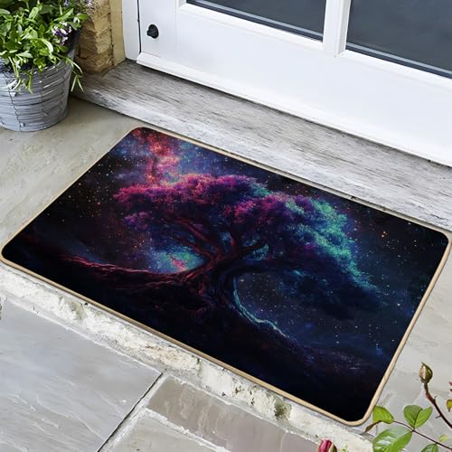 Fußmatte mit galaktischem Baum, buntes kosmisches Design für Innen- und Außenbereich, rutschfest, wasserdicht, Eingangsmatte, leicht zu reinigen, für jede Jahreszeit, 73 x 43 cm von Generisch