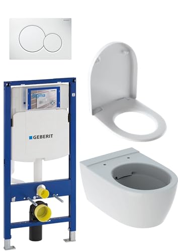 GEBERIT KOMPLETT SET (4-teilig) / DUOFIX Wand-WC-Montageelement, H 112 cm, UP320 + Sigma 01 für 2 Mengen-Spülung + ICON Wand-WC ohne Spülrand + ICON WC-Sitz mit Absenkautomatik von Generisch