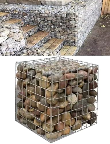Gabionenkorb mit Deckel | Gabionen-Steinkorbkäfig | Maschendrahtkäfig aus verzinktem Felsgestein | Gabionen-Stützmauer for Garten, Terrasse und Hinterhof | Verzinkter Stahldraht(19.7x39.4x39.4in) von Generisch
