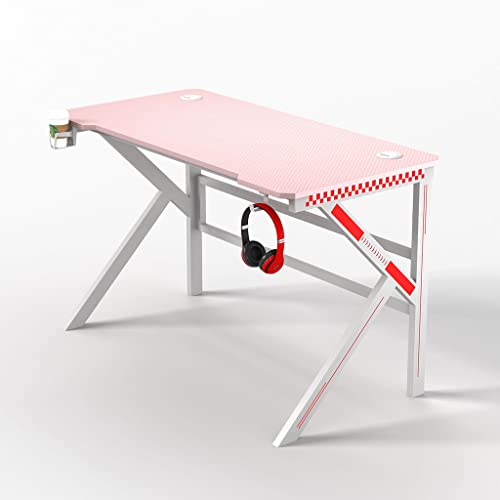 Gaming Schreibtisch, Ergonomischer PC Workstation mit Getränkehalter und Headset-Haken, Stabile Metall- und Holzkonstruktion von Generisch