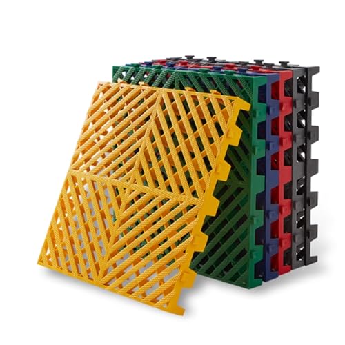 Garagenbodenmatte, 40 X 40 cm rutschfeste Pool-Deck-Ablaufkacheln Für Bodenbeläge, Weiche PVC-Verbindungsmatten, Gummibodenfliesen Mit Löchern(Yellow,8pcs) von Generisch