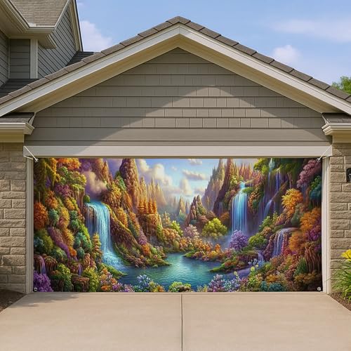 Garagentorabdeckung mit Wasserfall-Motiv, bunt, malerische Natur, große Garagentor-Dekorationen, Außen- und Innenbereich, Frühlings-Themen-Dekoration, 400 x 180 cm Garagentorabdeckung mit Wasserfall-Motiv, bunt, malerische Natur, große Garagentor-Dekorationen, Außen- und Innenbereich, Frühlings-Themen-Dekoration, 400 x 180 cm von Generisch