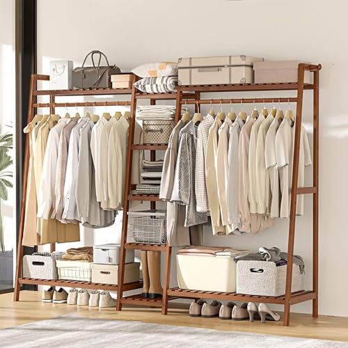 Garderobe Esel aus Bambus, multifunktionaler offener Kleiderschrank aus Holz für Kleidung, Schuhe und Taschen, stilvolle 190 cm Aufbewahrungslösung für Schlafzimmer und Wohnzimmer, langlebig und von Generisch