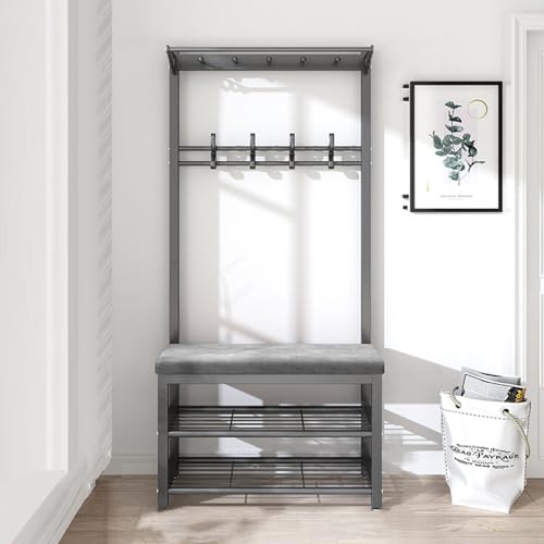 Garderobe mit Schuhbank - Metallrahmen Flur für kleine Wohnungen Stilvolle Garderobe Aufbewahrungslösung Platzsparendes Design für Eingangsbereich von Generisch