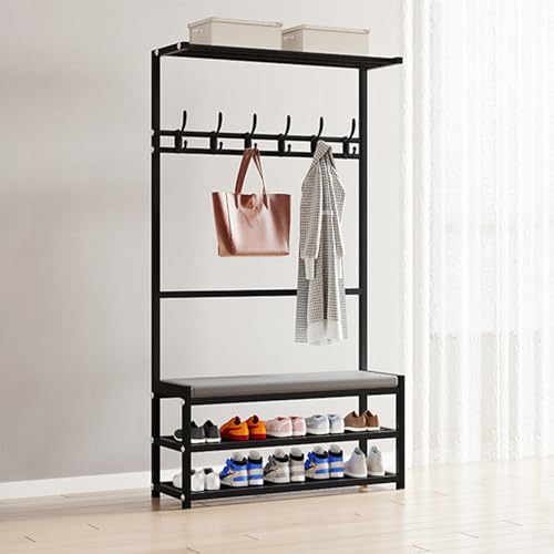 Garderobenbank mit Metallrahmen – freistehender 3-in-1-Eingangs-Organizer Hocker – stabile Garderobe mit Ablage von Generisch