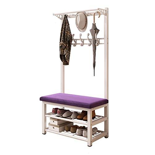 Garderobenleiste Flur Baum Schuhbank mit Stauraum – Metallrahmen Eingang Organizer Regal mit 10 Haken, 3-in-1 multifunktionales Design von Generisch