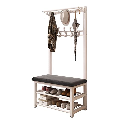 Garderobenleiste Schuhbank mit Stauraum, Metallrahmen, Eingangs-Organizer, Regal und 10 Haken, 3-in-1 multifunktionales Design von Generisch