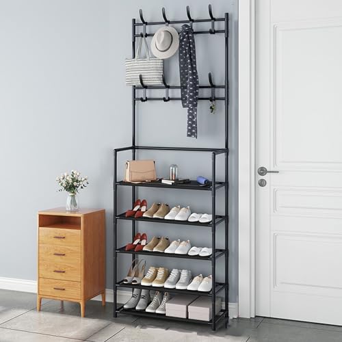 Garderobenleiste Schuhhalle Baum Eingang Lagerbank mit Haken Regal Freistehend Flur Baum für Kleidung Schuhe Taschen Einfache Montage 2 in 1 Design von Generisch
