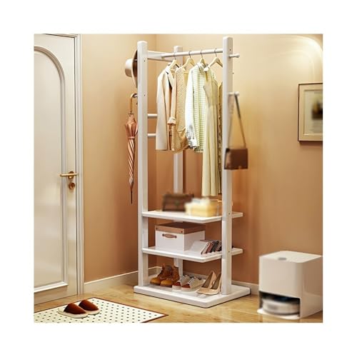 Garderobenleiste aus Massivholz, freistehend, platzsparend, mehrschichtig, für Eingangsbereich und Schlafzimmer, klein, grau und groß, weiß, perfekt für die Aufbewahrung von Kleidung von Generisch