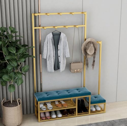 Garderobenleiste aus Metall mit Schuhbank und Haken, multifunktionaler Eingangsbereich, Aufbewahrungsbank, einfach zu montieren, 80/100 x 30 x 175 cm, perfekt für Flur und Wohnzimmer von Generisch