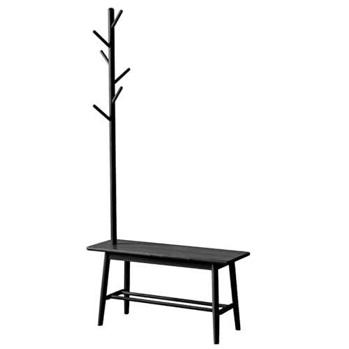 Garderobenleiste aus massivem Eichenholz, modern, 3-in-1, für Eingangsbereich, Flur, Schlafzimmer, 90 cm, Schwarz von Generisch