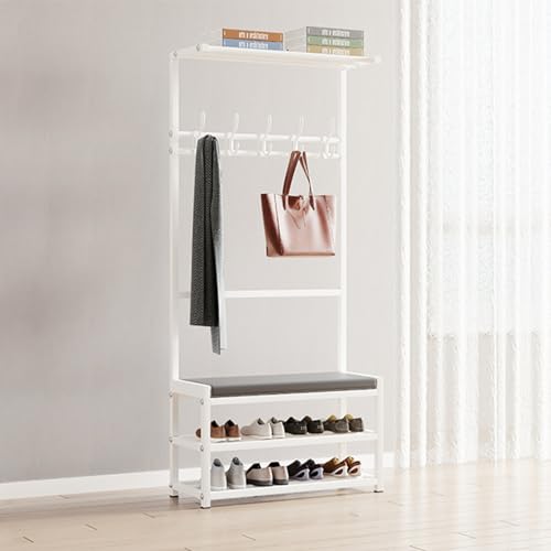 Garderobenleiste freistehend 3 in 1 Eingangsbereich Flur Baum Eingangshocker mit Garderobe Garderobenleiste mit Ablagebank mit stabilem Metallrahmen von Generisch