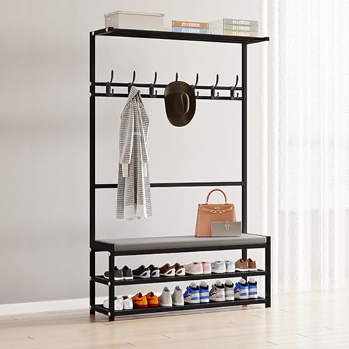 Garderobenleiste freistehend 3 in 1 Eingangsbereich Flur Baum Eingangshocker mit Garderobe Garderobenleiste mit Ablagebank mit stabilem Metallrahmen von Generisch