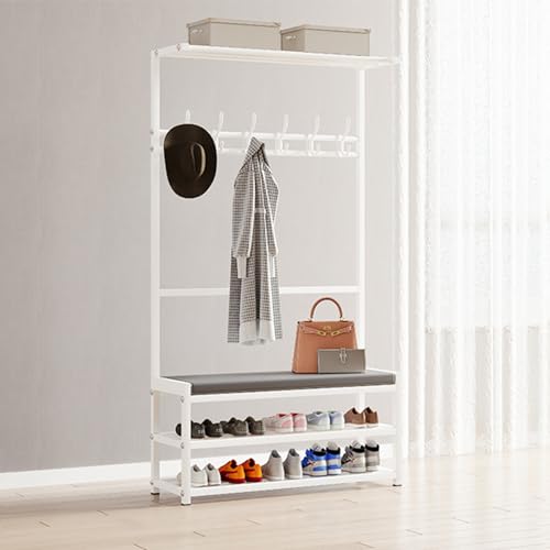 Garderobenleiste freistehend 3 in 1 Eingangsbereich Flur Baum Eingangshocker mit Garderobe Garderobenleiste mit Ablagebank mit stabilem Metallrahmen von Generisch