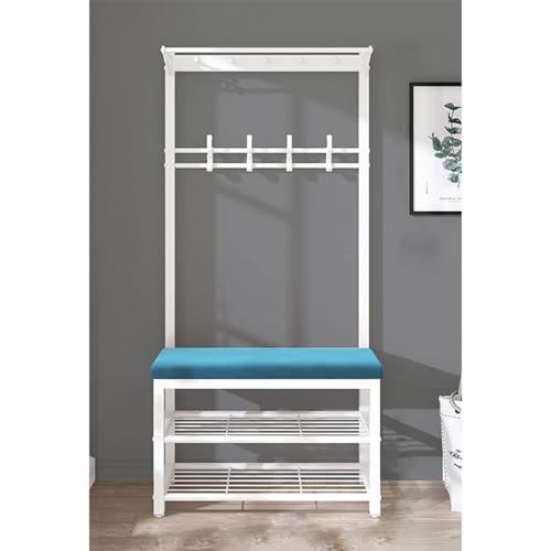 Garderobenleiste für Flur, Schuhbank, Aufbewahrung, Nizer mit 10 Haken (60 x 33 x 170 cm, Weiß und Blau), einfache Montage, 3-in-1-Design von Generisch