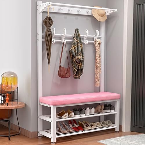 Garderobenleiste für den Eingangsbereich, mit Schuhaufbewahrung, Sitzbank, weiches Kissen und Hängestange, stilvoller Schuhlöffel für Flur, Wohnzimmer, Schlafzimmer, Rosa (80 x 33 x 172 cm) von Generisch