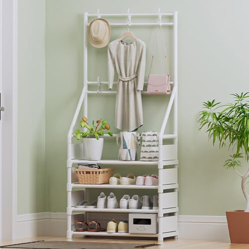 Garderobenleiste mit 4/5 Ebenen, mit Schuhaufbewahrung, Sitzbank, 8 Haken, Metallrahmen, Flur, Baum, stilvoller Eingang für Mäntel und Schuhe, sparendes Design, 60 cm Garderobenleiste mit 4/5 Ebenen, mit Schuhaufbewahrung, Sitzbank, 8 Haken, Metallrahmen, Flur, Baum, stilvoller Eingang für Mäntel und Schuhe, sparendes Design, 60 cm von Generisch