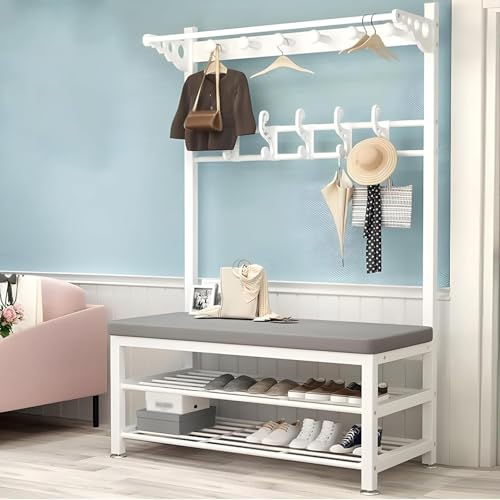 Garderobenleiste mit Schuhaufbewahrung, Sitzbank, Eingangsbereich, mit weichem Kissen und Kleiderstange, stilvolles graues Flurmöbel, platzsparendes Schuhregal für Wohnzimmer und Schlafzimmer (100 x von Generisch