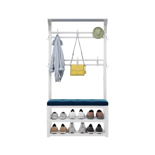 Garderobenleiste mit Schuhregal, Multifunktionaler Ständer mit Metallhaken, Flur Eingangsaufbewahrung, maximale Tragkraft 100kg, 80/100x30x172cm von Generisch