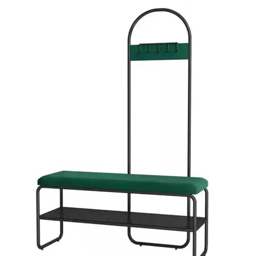 Garderobenleiste und Schuhaufbewahrungsbank, Samt, gepolsterter Sitz mit Metallrahmen, modernes grünes und schwarzes Design, 100 x 32 x 45 cm, perfekt für Flur und Organisation Garderobenleiste und Schuhaufbewahrungsbank, Samt, gepolsterter Sitz mit Metallrahmen, modernes grünes und schwarzes Design, 100 x 32 x 45 cm, perfekt für Flur und Organisation von Generisch