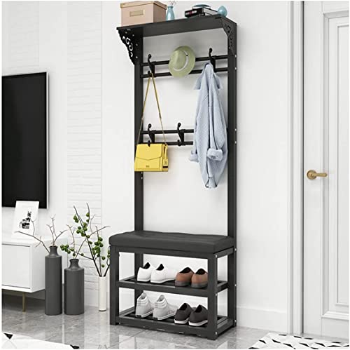 Garderobenständer, Aufbewahrungsbank, Schuhregal mit Kissen, Sitz, 2 Etagen, Schuhschrank für Wohnzimmer, Schlafzimmer, Schwarz, Polyurethan, 80 cm Garderobenständer, Aufbewahrungsbank, Schuhregal mit Kissen, Sitz, 2 Etagen, Schuhschrank für Wohnzimmer, Schlafzimmer, Schwarz, Polyurethan, 80 cm von Generisch