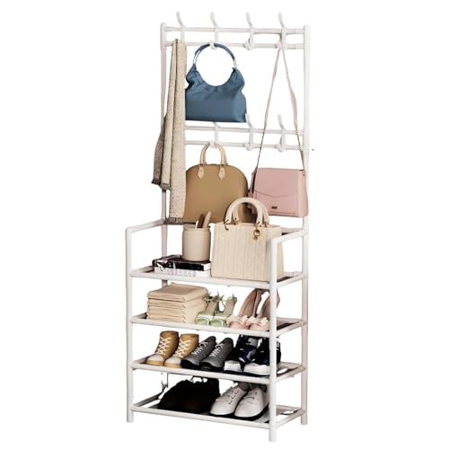 Garderobenständer Flur Baum mit 8 Haken & 4 Etagen Schuhregal Eingang Lagerregale Einfache Montage Möbel für Flur & Schlafzimmer 60 x 26 x 151/167 cm Stilvolles weißes Design von Generisch