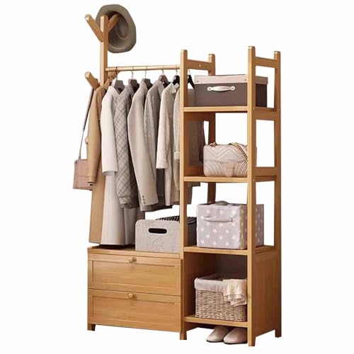 Garderobenständer aus Holz mit Schuhaufbewahrung, Garderobenleiste im Industriestil, mit Ablagen und Haken, für Schlafzimmer, Flur, Eingangsbereich, maximale Belastung 100 kg, 158 cm Höhe von Generisch