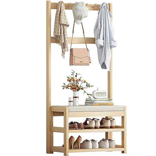 Garderobenständer aus Holz mit Schuhbank, freistehende Kleiderstangen, 5/10 Haken, Kleidung für Schlafzimmer, Zuhause, Büro, Inneneingang, Aufbewahrung von Generisch