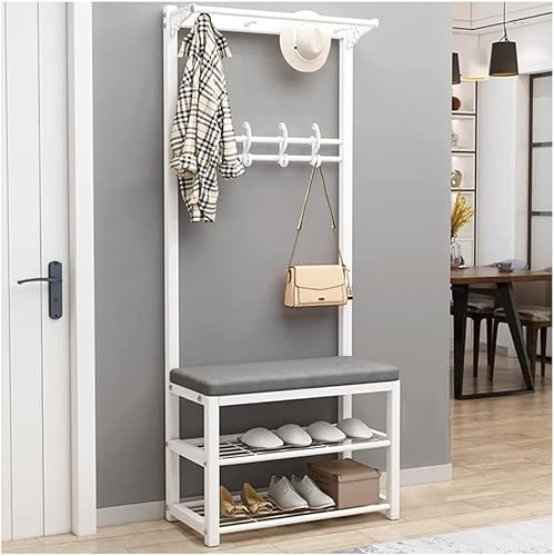 Garderobenständer mit Schuhbank – stabiler freistehender Organizer aus Metall mit 12 Haken für Flur und Eingangsbereich, multifunktionales Design von Generisch