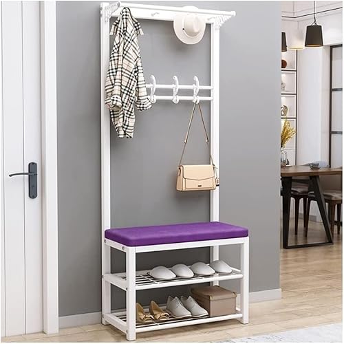 Garderobenständer mit Schuhbank – stabiler freistehender Organizer aus Metall mit 12 Haken für Flur und Eingangsbereich – multifunktionales Design von Generisch