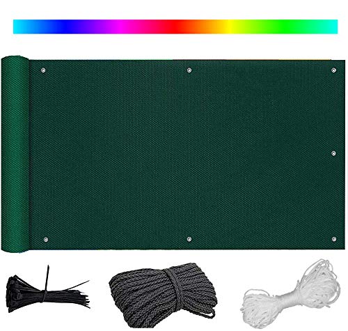 Garten Balkon Windschutz Zaun - UV-beständig blickdicht Terrasse (135x1000cm) mit Zugband & Kabelbinder - Grün 100% Privatsphäre Lösung von Generisch