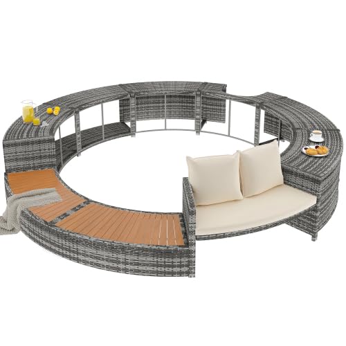 Garten-Lounge-Set mit runder Couch, Gartenmöbel-Set, Lounge-Set, für Whirlpool und Pool, mit verstellbaren Füßen, inklusive Kissen, Möbel für Terrasse, Garten oder Poolbereich von Generisch