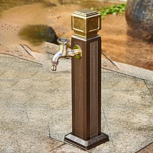 Garten Wasserzapfsäule Wassersäule Outdoor Wasserhahn Freistehende Säule vertikal quadratisch mit Frostschutz aus Vollkupfer doppelt für Terrasse und Garten (Messing A 110 cm) von Generisch
