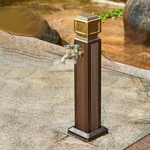 Garten Wasserzapfsäule Wassersäule Outdoor Wasserhahn Freistehende Säule vertikal quadratisch mit Frostschutz aus Vollkupfer doppelt für Terrasse und Garten (Messing B 65 cm) von Generisch