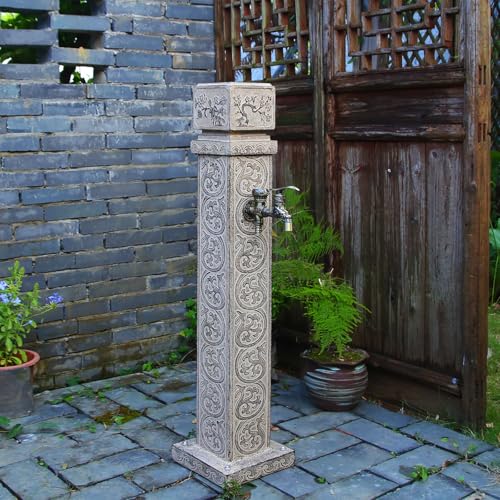 Garten Wasserzapfsäule Wassersäule Outdoor Wasserhahn mit doppeltem freistehendem dekorativen Gartenhydrantenbrunnen zur Bewässerung und Bewässerung (Grau 2,70 cm) von Generisch