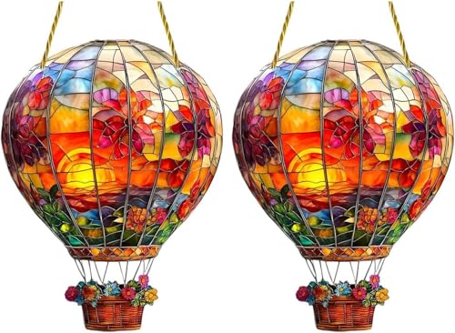 Garten gebeizter Sonnenfänger | 2 Stück Heißballon Solar Gartenleuchte Hängende Acryl Solarlaternen Ballon Solar Laterne für Innen Außen Dekoration von Generisch