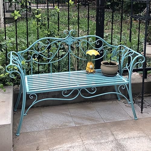 Gartenbank "132.1 cm Retro Metall Outdoor für 2 Personen – Bequeme Terrasse Sitzgelegenheit mit Rückenlehne & Armlehnen, ideal für Hof, Veranda, Rasen & Hinterhof – Hellblau" von Generisch
