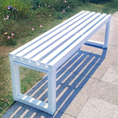 Gartenbank Metall Outdoor Stahlrahmen Rückenfrei Design Wetterfest für Rasen Hof Veranda Schule von Generisch