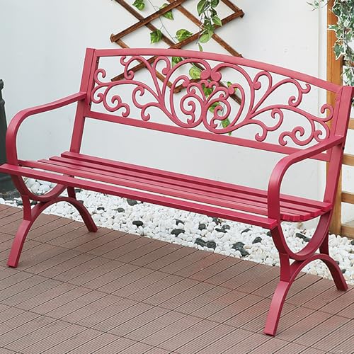 Gartenbank Metall Outdoor mit geschnitzter Rückenlehne und Armlehne, wetterfest für Veranda und Terrasse, einfache Montage von Generisch