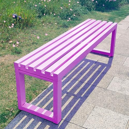 Gartenbank Outdoor Rückenfrei Metallrahmen Sitz für 2-3 Personen Allwetter Lattenrost Design für Park, Rasen, Terrasse, Hof, Schule von Generisch