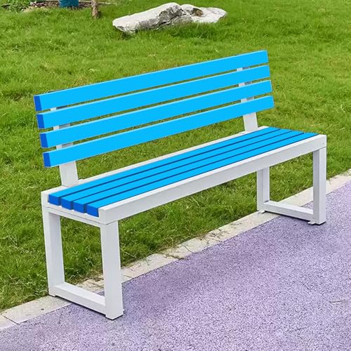 Gartenbank Wetterfest Outdoor mit Rückenlehne Stabile und Robuste Terrassenmöbel Einfache Montage Wasserdichte Sitzgelegenheit (Weiß + Blau - 40 x 120 x 85 cm) von Generisch