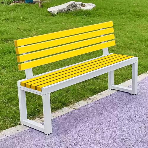 Gartenbank Wetterfest Outdoor mit Rückenlehne Stabile und Robuste Terrassenmöbel Einfache Montage Wasserdichtes Design (Weiß & Gelb - 40 x 100 x 85 cm) von Generisch